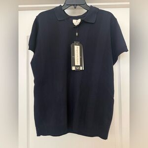 Scott James Golf Knit Polo Shirt Mens Size Large Navy Blue Short Sleeve